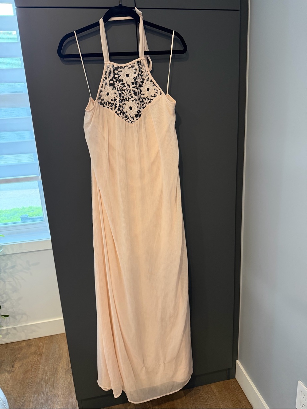 ZARA Light Pink Crochet-Detail Halter Maxi Dress